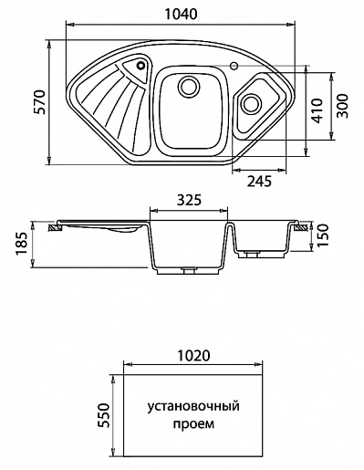 Granfest Мойка кухонная Corner GF-C1040E Черный угловая – фотография-2