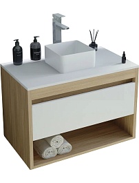 Teymi Тумба с раковиной Ritta 75 дуб эврика/белый матовый T60521 раковина T50303 – фотография-1