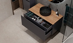 Jorno Тумба под раковину Cossety 100 подвесная антрацит/дуб Крафт золотой – фотография-8