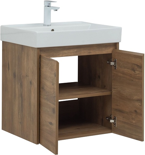 Aquanet Тумба с раковиной Nova Lite 60 2 дверцы подвесная дуб рустикальный – фотография-8