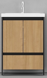 Velvex Тумба под раковину напольная Klaufs 60 черная/дерево, 1 ящик – фотография-1