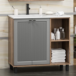 Brevita Мебель для ванной Lumus 90 L с подсветкой серая/дуб галифакс олово – фотография-4