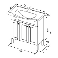 Aquanet Тумба с раковиной "Честер 75" белый/серебро – фотография-3