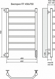 Terminus Полотенцесушитель электрический Виктория П7 450х750 диммер справа – фотография-2