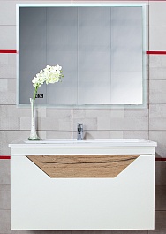 Бриклаер Мебель для ванной Брайтон 100 (Mario) белая матовая/дуб кера – фотография-1