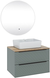 Runo Тумба с раковиной Орлеан 70 Lavello подвесная зеленая/дуб натуральный – фотография-7