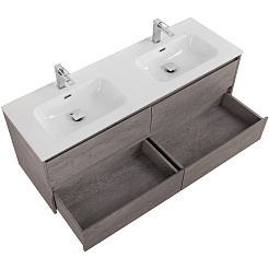 BelBagno Тумба под раковину Kraft 140 подвесная 4 ящика Cemento Grigio двойная раковина – фотография-4