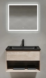 Sancos Мебель для ванной Marmi 1.0 80 дуб галифакс натуральный чёрная раковина – фотография-1