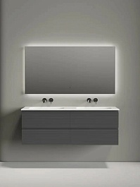 Sancos Тумба с раковиной Folk 140 grey soft раковина Grace 141 с двумя чашами CN7022wx – фотография-5