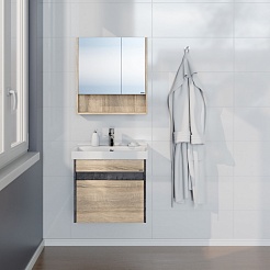 СанТа Мебель для ванной Мира 60 подвесная янтарное дерево/черная – фотография-2