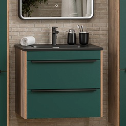 Brevita Мебель для ванной Greenwood 60 подвесная зеленая матовая/дуб галифакс олово – фотография-3