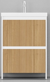 Velvex Тумба под раковину напольная Klaufs 60 белая/дерево, 2 ящика – фотография-1