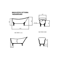 Фэма Акриловая ванна "Vittoria", ножки золото, покрытие хром, золото или бронза – фотография-2