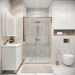 Grossman Душевая дверь в нишу Cosmo 100x195 профиль золото сатин стекло прозрачное – фотография-4