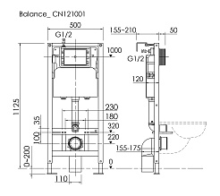 Ceramicanova Система инсталляции для унитазов Balance CN121001MB с кнопкой смыва Circle чёрный матовый – фотография-4