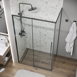 Grossman Боковая стенка Galaxy 90x195 профиль графит сатин стекло прозрачное – фотография-6