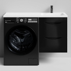 Водолей Тумба под раковину над стиральной машиной Смайл 48 R подвесная черная – фотография-1