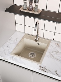 Teymi Мойка кухонная Helmi Smart 42 кварцевая бежевая матовая – фотография-7