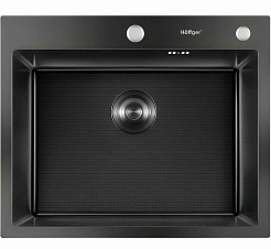 Hoffger Мойка для кухни 6050T Black декор соты – фотография-1