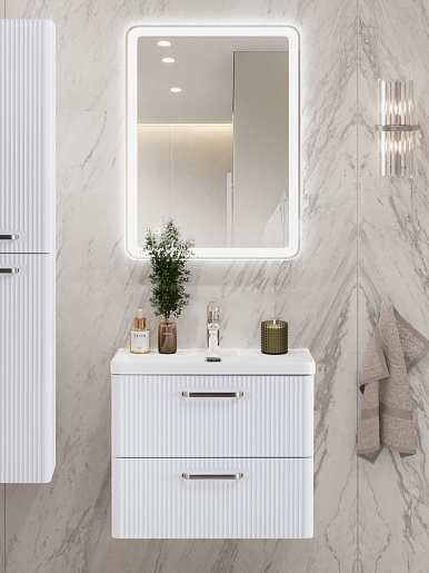 BelBagno Тумба с раковиной Due 60 подвесная Bianco Lucido ручки Матовый атласный никель – картинка-13