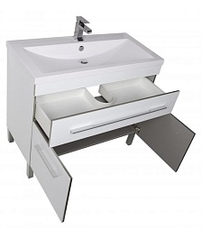 Aquanet Тумба с раковиной Верона 100 напольная, дверцы, белая – фотография-8