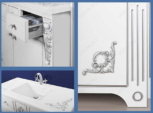 Водолей Тумба с раковиной "Версаль 95" белая/серебро – картинка-3