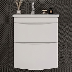 Бриклаер Тумба с раковиной Вега 60 2 ящика белая – фотография-2