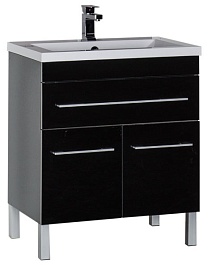 Aquanet Тумба под раковину Верона 75 напольная, дверцы, черная – фотография-1