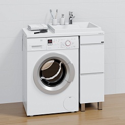 СанТа Тумба с раковиной под стиральную машину Марс 90 R 2 ящика белая/светлое дерево – фотография-3