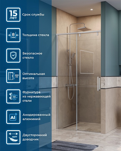 BelBagno Душевая дверь в нишу Soft Close-1 SOFT_CLOSE-1-BF-1-110-C-Cr 110x200 профиль хром стекло прозрачное – картинка-11