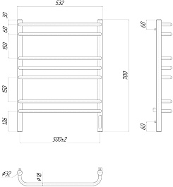 Lemark Полотенцесушитель электрический Luna П7 500x700 R хром – фотография-4