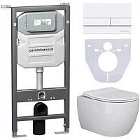 Ceramicanova Подвесной унитаз Play Rimless с шумоизоляционной панелью CN1000 с системой инсталляции Envision кнопка Flat белая