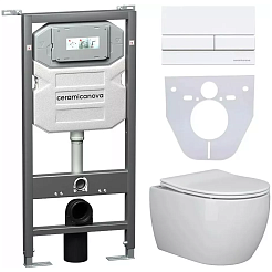 Ceramicanova Подвесной унитаз Play Rimless с шумоизоляционной панелью CN1000 с системой инсталляции Envision кнопка Flat белая – фотография-1