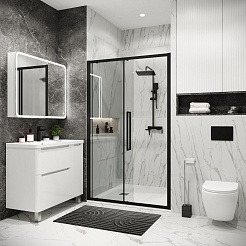 Grossman Душевая дверь в нишу Cosmo 110x195 профиль черный матовый стекло прозрачное – фотография-6