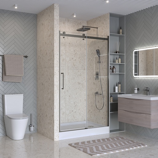 BelBagno Душевая дверь в нишу Marino MARINO-2-BF-1-120-C-GM 120x195 профиль оружейная сталь стекло прозрачное – картинка-3