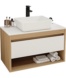 Teymi Тумба с раковиной Ritta 85 дуб эврика/белый матовый T60531 раковина T50302 – фотография-1