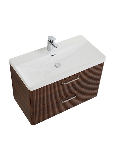 BelBagno Тумба с раковиной Due 80 подвесная Noce ручки Матовый атласный никель – фотография-8