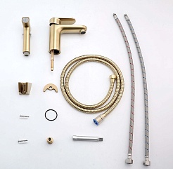 Aquatek Смеситель для раковины Ника AQ1812BG с гигиеническим душем, золото шлифованное – фотография-2