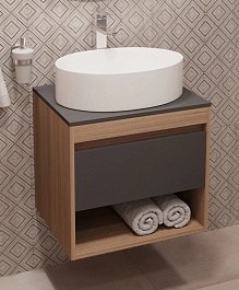 Teymi Тумба с раковиной Ritta 55 дуб эврика/графит матовый подвесная T60523 раковина T50502 – фотография-1