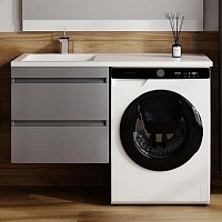 Style Line Тумба с раковиной под стиральную машину Леон 120 L подвесная Люкс Plus серая матовая