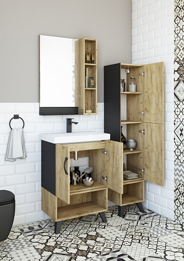 Sanflor Тумба с раковиной Выборг 60/2 дуб крафт золотой/черная – фотография-10