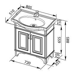 Aquanet Тумба с раковиной Валенса 80 белый краколет/золото (182656) – фотография-6