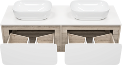 Misty Тумба с раковиной Дубль 150 подвесная дуб галифакс/белая – фотография-3