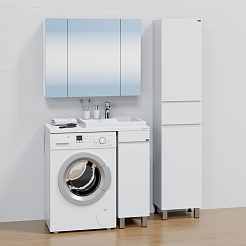 СанТа Мебель для ванной под стиральную машину Марс 90 R белая/светлое дерево – фотография-2