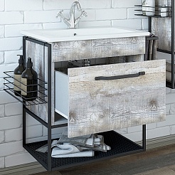 Sanflor Тумба с раковиной Бруклин 60 подвесная бетон пайн экзотик/черный муар – фотография-2