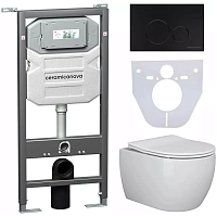 Ceramicanova Подвесной унитаз Play Rimless с шумоизоляционной панелью CN1000 с системой инсталляции Envision кнопка Round чёрный матовый