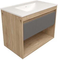 Teymi Тумба с раковиной Vitra 80 Волна подвесная дуб/графит – фотография-1