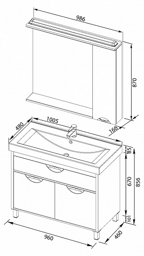 Aquanet Зеркальный шкаф "Гретта 100" венге (173996) – картинка-9