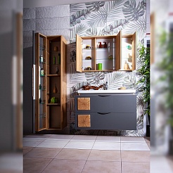 Бриклаер Зеркальный шкаф Форест 100 дуб золотой/антрацит – фотография-4