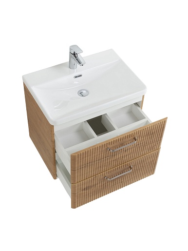 BelBagno Тумба с раковиной Due 60 подвесная Rovere Nature ручки Матовый атласный никель – фотография-8